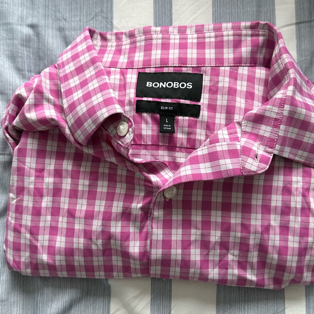 Men’s Pink Checkered Button Down